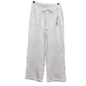 Palm Rio Gauze Pants Womens L White Wide Leg Crochet Trim Cotton Beach Boho